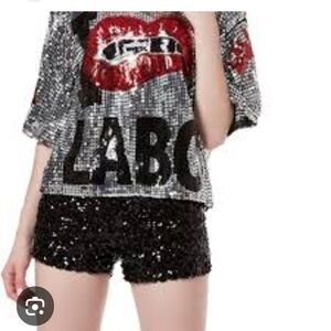 Sequin Graphic Top with Red Lips